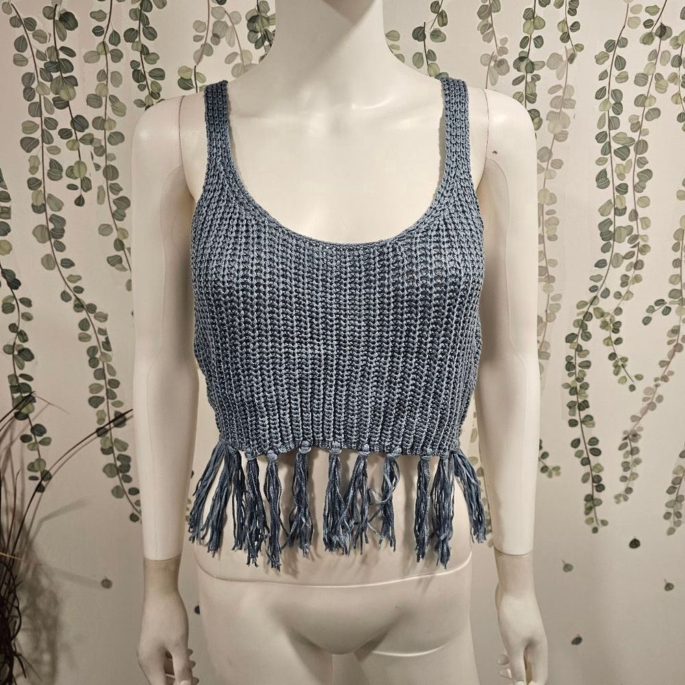 Women's Raga Knit Crop Top, Size S, Blue - Picture 2 of 9